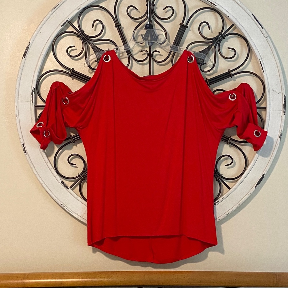 Cable and Gauge Red Cold Shoulder Top